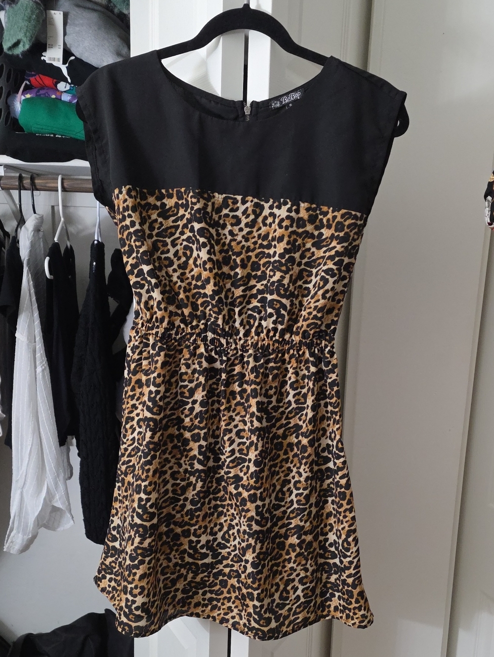 BeBop Black & Leopard Print Mini Dress